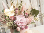 Prezenty dla Mamy flowerboxy, box ze słodyczami  pomysł na prezent na dzień mamy, kwiaty dla mamy, wieczna róża dla mamy, zielono różowy bukiet dla mamy z suszonych kiatów1