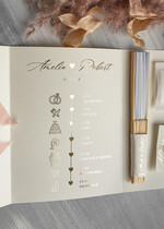 Dekoracje Sali weselnej/Dodatki do Zdjęć Zestaw na ślub w plenerze Złoty Zestaw na ślub w plenerze - wachlarz chusteczki i płatkowe konfetti- weselna linia czasu - timeline - prezent dla gości14