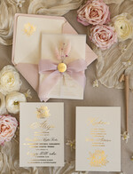 Zaproszenia na Komunię  dziewczynka  Różowe zaproszenia komunijne z dmuszkiem dla dziewczynki, zaproszenia na komunię ze wstążką, złote zaproszenia na komunię, zaproszenia na Pierwszą Komunię5