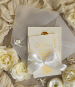 Zaproszenia na Komunię  dziewczynka  delikatne zaproszenia Komunijne Eleganckie zaproszenia komunijne dla dziewczynki, zaproszenia na komunię ze wstążką, złote zaproszenia na komunię z ozdobnym lakiem4