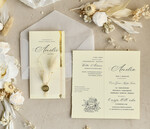 Zaproszenia na Komunię  dziewczynka  Podłużne różowe złocone zaproszenia na Komunię nowoczesne  Zaproszenia komunijne personalizowane3