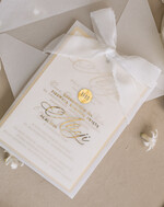 Zaproszenia na Komunię  dziewczynka  komunijne złote zaproszenia, zaproszenia na Pierwszą komunię w kieszonce ze wstążką, zaproszenie w kieszonce na komunię 1