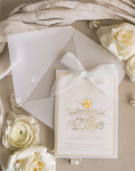 Zaproszenia na Komunię  dziewczynka  komunijne złote zaproszenia, zaproszenia na Pierwszą komunię w kieszonce ze wstążką, zaproszenie w kieszonce na komunię 3