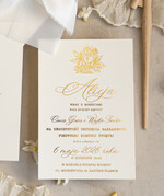 Zaproszenia na Komunię  dziewczynka  Nietypowe zaproszenia komunijne dla dziewczynki, zaproszenia na komunię ze wstążką, złote zaproszenia na komunię, zaproszenia na Pierwszą Komunię6