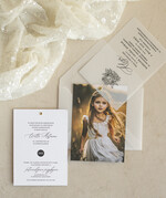 Zaproszenia na Komunię  dziewczynka  proste nowoczesne zaroszenia na komunię, komunijne ze zdjeciem kalkowe 0