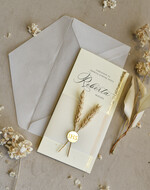 Zaproszenia na Komunię  chłopiec Podłużne szałwiowe złocone zaproszenia na Komunię nowoczesne   Zaproszenia komunijne personalizowane7