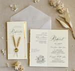 Zaproszenia na Komunię  chłopiec Podłużne szałwiowe złocone zaproszenia na Komunię nowoczesne   Zaproszenia komunijne personalizowane0