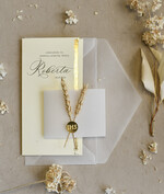 Zaproszenia na Komunię  chłopiec Podłużne złocone zaproszenia na Komunię nowoczesne   Zaproszenia komunijne personalizowane1