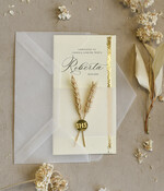 Zaproszenia na Komunię  chłopiec Podłużne złocone zaproszenia na Komunię nowoczesne   Zaproszenia komunijne personalizowane3