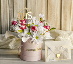 Pamiątki Prezenty na komunię  boxy prezentowe Zestaw Prezentowy od Chrzestnych na Pierwszą komunię Pralinki, Flowerbox Komunijny opakowanie na pieniądze2