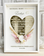podziękowania dla najbliższych  Podziękowania w Ramie podziękowanie dla Matki Chrzestnej na Komunię, Komunijne podziękowania dla Matki i Ojca Chrzestnego Rama i kwiaty , Flowerbox Serce 2