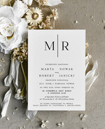 Zaproszenia ślubne tanie Monogram Nowoczesne Zaproszenia Ślubne Czarno Białe, Monochromatyczne Zaproszenia na Ślub 0