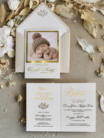 ZAPROSZENIA NA CHRZCINY dla chłopca zaproszenie na Chrzest Złote zaproszenie na chrzciny ze zdjęciem dziecka 2