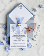 ZAPROSZENIA NA CHRZCINY dla chłopca klasyczne Zaproszenie na Chrzest z kalką, Eleganckie Zaproszenia na Chrzciny ze Zdjęciem 1