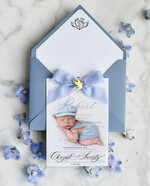 ZAPROSZENIA NA CHRZCINY dla chłopca klasyczne Zaproszenie na Chrzest z kalką, Eleganckie Zaproszenia na Chrzciny ze Zdjęciem 0