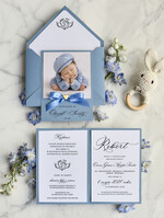 ZAPROSZENIA NA CHRZCINY dla chłopca zaproszenie na Chrzest Niebieskie Klasyczne zaproszenie na chrzciny ze zdjęciem  presonalizowane1