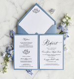 ZAPROSZENIA NA CHRZCINY dla chłopca zaproszenie na Chrzest Niebieskie Klasyczne zaproszenie na chrzciny ze zdjęciem dziecka 2