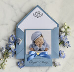 ZAPROSZENIA NA CHRZCINY dla chłopca zaproszenie na Chrzest Niebieskie Klasyczne zaproszenie na chrzciny ze zdjęciem dziecka 0