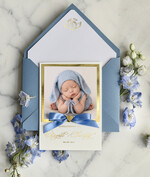 ZAPROSZENIA NA CHRZCINY dla chłopca zaproszenie na Chrzest Złote Eleganckie zaproszenie na chrzciny ze zdjęciem  presonalizowane0