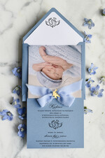 ZAPROSZENIA NA CHRZCINY dla chłopca boho deilkatne Zaproszenie na Chrzest z kalką, Eleganckie Zaproszenia na Chrzciny ze Zdjęciem 2