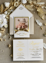 ZAPROSZENIA NA CHRZCINY dla chłopca zaproszenie na Chrzest Złote Eleganckie zaproszenie na chrzciny ze zdjęciem dziecka 2