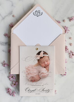 ZAPROSZENIA NA CHRZCINY dla dziewczynki  klasyczne Zaproszenie na Chrzest z kalką, Eleganckie Zaproszenia na Chrzciny ze Zdjęciem 0