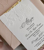 ZAPROSZENIA NA CHRZCINY dla dziewczynki  Boho Złocone Zaproszenie na Chrzest tłoczone, Eleganckie Tłoczone Zaproszenia na Chrzciny 4
