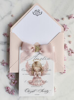 ZAPROSZENIA NA CHRZCINY dla dziewczynki  klasyczne Zaproszenie na Chrzest z kalką, Eleganckie Zaproszenia na Chrzciny ze Zdjęciem 0