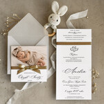 ZAPROSZENIA NA CHRZCINY dla dziewczynki  Boho Złocone Zaproszenie na Chrzest w folderze, Eleganckie Zaproszenia na Chrzciny ze Zdjęciem 1