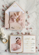 ZAPROSZENIA NA CHRZCINY dla dziewczynki  zaproszenie na Chrzest Różowe Klasyczne zaproszenie na chrzciny ze zdjęciem dziecka 0