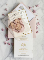 ZAPROSZENIA NA CHRZCINY dla dziewczynki  klasyczne Zaproszenie na Chrzest z kalką, Eleganckie Zaproszenia na Chrzciny ze Zdjęciem 2