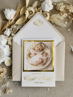 ZAPROSZENIA NA CHRZCINY dla dziewczynki  Złocone Zaproszenie na Chrzest, Eleganckie Zaproszenia na Chrzciny ze Zdjęciem 0
