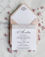 ZAPROSZENIA NA CHRZCINY dla dziewczynki  klasyczne Różowe Zaproszenie na Chrzest z kalką, Eleganckie Zaproszenia na Chrzciny ze Zdjęciem 1