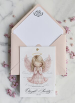 ZAPROSZENIA NA CHRZCINY dla dziewczynki  klasyczne Zaproszenie na Chrzest z kalką, Eleganckie Zaproszenia na Chrzciny ze Zdjęciem 0