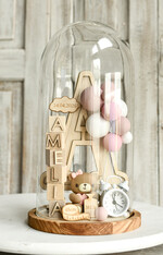 prezent dla Malucha - Metryczka kopuła szkalna Prezent dla Noworodka- Metryczka - szklana kopuła misio z balonikami Inicjał7