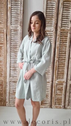 Szlafroki Ślubne z Napisami Szlafrok Ślubny dla Panny Młodej przewiewny bawełniany szlafrok dla Panny Młodej, szlafrok z muślinu z napisami, szlafrok dla Panny Młodej na sesję zdjęciową, muślin w kolorze miętowym1