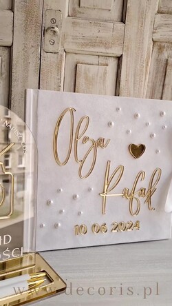 Księgi wpisów gości welurowe księga gości na wesele pamiątka ślubu, księga wpisów gości z perełkami złote napisy, elegancka welurowa księga wpisów gości z perełkami1