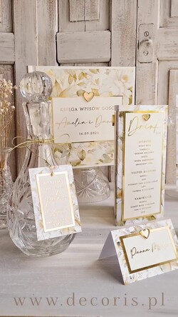 Winietki glamour ślubne winietki z kwiatami, złote lub srebrne napisy, winietki na stół weselny ze złotym sercem, różowo złote winietki na ślub, dekoracje stołów weselnych 1